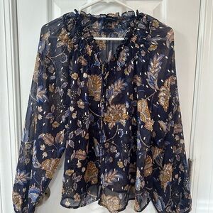 Floral Sheer Blouse - Navy and Brown